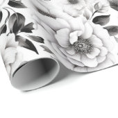 Papier Cadeau Élégant hiver noir et blanc fleuri Noël (Coin rond)