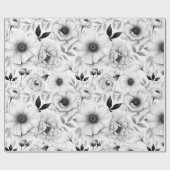 Papier Cadeau Élégant hiver noir et blanc fleuri Noël (Plat)