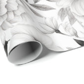 Papier Cadeau Élégant hiver noir et blanc fleuri Noël (Coin rond)
