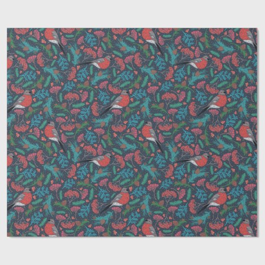 Papier Cadeau Elégant hiver Pine Boughs & Robins (Plat)