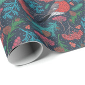 Papier Cadeau Elégant hiver Pine Boughs & Robins (Coin rond)