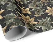 Papier Cadeau Elegant Holiday Foliage Wrapping Paper on Black (Coin rond)