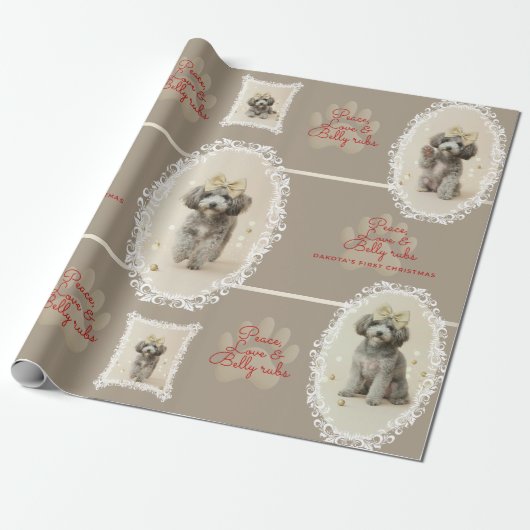 Papier Cadeau Elegant Holiday Puppy Wrapping Paper (Customize) (Déroulé)