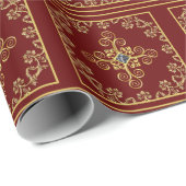 Papier Cadeau Elégant Holiday Rouge et Or (Coin rond)