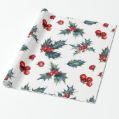 Papier Cadeau Elégant Holly Berry Noël de Noël Rustique (Déroulé)