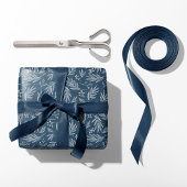 Papier Cadeau Elegant Holly & Berry Stems Blue