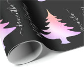 Papier Cadeau Élégant holographe motif de sapin de Noël (Coin rond)