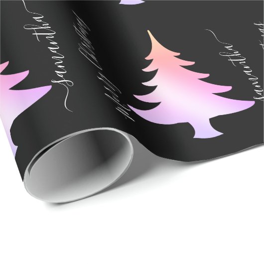 Papier Cadeau Élégant holographe motif de sapin de Noël (Coin rond)