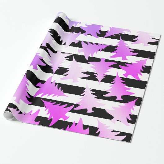 Papier Cadeau Élégant holographe motif de sapin de Noël (Déroulé)