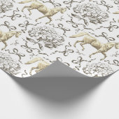 Papier Cadeau Elégant Horse Hydrangea Bows Beige Blanc Toile (Coin)
