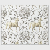 Papier Cadeau Elégant Horse Hydrangea Bows Beige Blanc Toile (Plat)