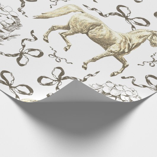 Papier Cadeau Elégant Horse Hydrangea Bows Beige Blanc Toile (Coin)