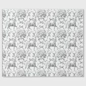 Papier Cadeau Elégant Horse Hydrangea Bows Black White Toile (Plat)