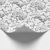 Papier Cadeau Elégant Horse Hydrangea Bows Black White Toile (Coin)