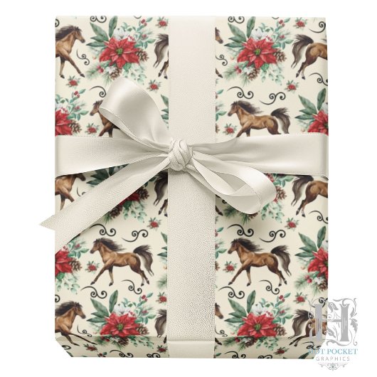 Papier Cadeau Elegant Horses Christmas Gift Wrapping Paper Cream