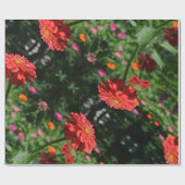 Papier Cadeau Elégant jardin fleuri rouge orangé (Plat)