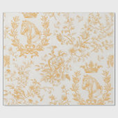 Papier Cadeau Elégant Jaune Beige Or Equestre Toile Florale (Plat)