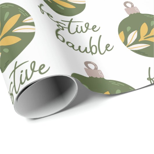 Papier Cadeau Élégant Jaune Vert Noël Festive Bauble (Coin rond)