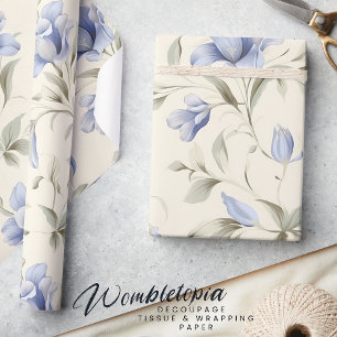 Papier Cadeau Élégant Joli Floral Bleu sur Arrière - plan crème
