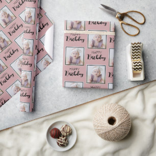 Papier Cadeau Elégant Joyeux Anniversaire Personnalisé Photo Mot