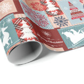 Papier Cadeau Élégant Joyeux Noël bleu Rouge Collage (Coin rond)