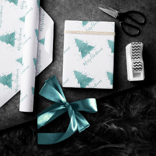 Papier Cadeau Élégant Joyeux Noël   Luxe Aqua Mint Splatter