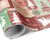 Papier Cadeau Élégant Joyeux Noël Rouge Green Collage (Coin rond)