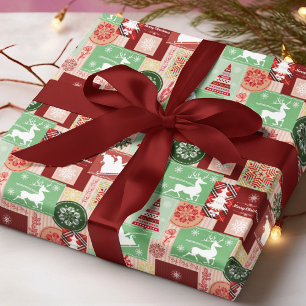 Papier Cadeau Élégant Joyeux Noël Rouge Green Collage