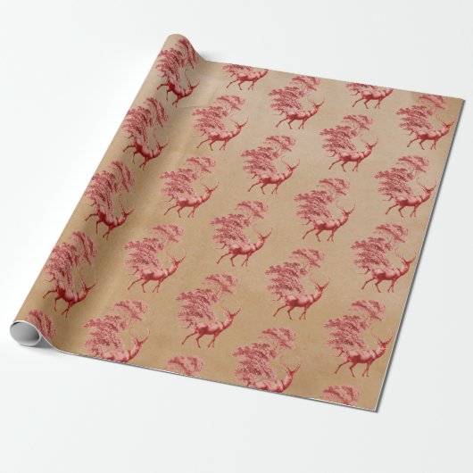 Papier Cadeau Elégant Kraft papier Red Deer en forêt (Déroulé)