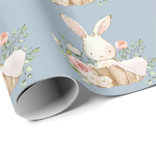 Papier Cadeau Elégant lapin lapin Baby shower bleu (Coin rond)