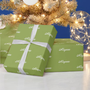 Papier Cadeau Elegant Lime Green script personnalisé nom chic