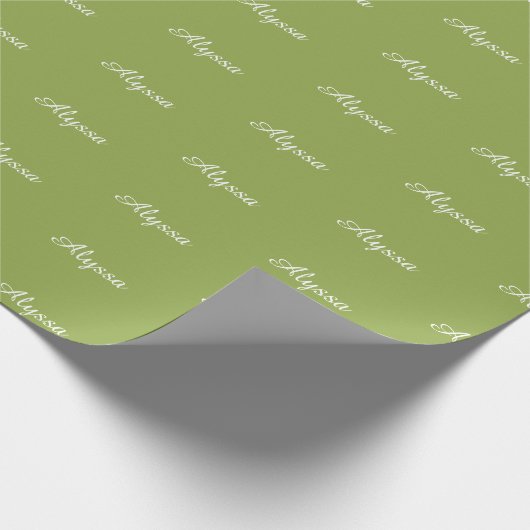 Papier Cadeau Elegant Lime Green script personnalisé nom chic (Coin)