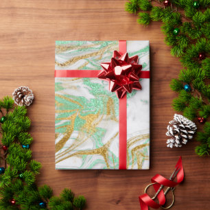 Papier Cadeau Élégant look moderne de marbre blanc vert or