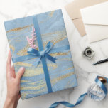 Papier Cadeau Elégant look or moderne et marbre bleu<br><div class="desc">Belle décoration avec faux or et marbre bleu.</div>