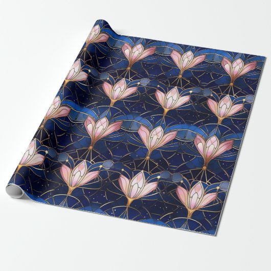 Papier Cadeau Élégant Lotus Faux Rose Motif en verre tendu (Déroulé)