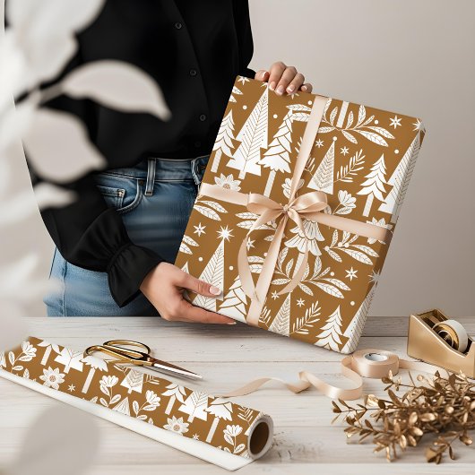 Papier Cadeau Elégant Luxe Vacances Forêt À feuillage persistant