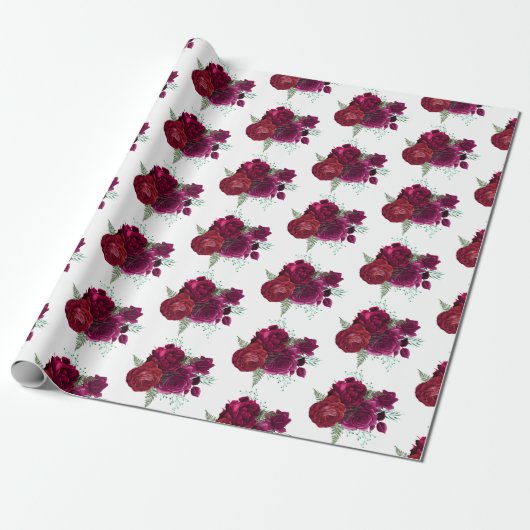Papier Cadeau Elegant Magenta Rose Floral Bouquet (Déroulé)