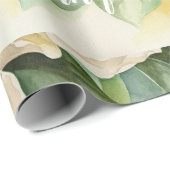 Papier Cadeau Élégant Magnolia de Noël Floral Nom blanc  (Coin rond)