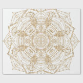Papier Cadeau Elégant Mandala Blanc & Or Dessiné À La Main (Plat)
