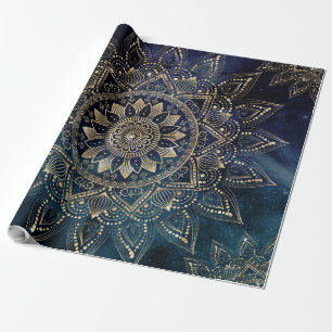 Papier Cadeau Elégant Mandala Gold Blue Galaxy