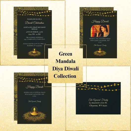 Papier Cadeau Élégant mandala motif en or vert diwali