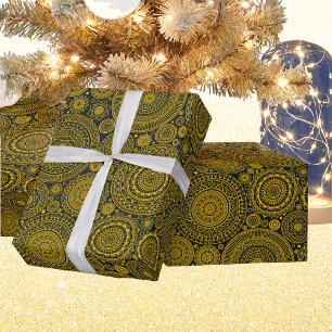 Papier Cadeau Élégant mandala motif en or vert diwali