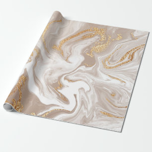 Papier Cadeau Elégant marbre beige liquide avec parties scintill