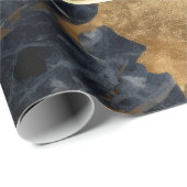 Papier Cadeau Elégant marbre noir d'or géométrique (Coin rond)