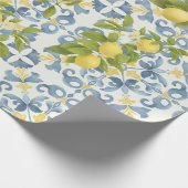 Papier Cadeau Élégant Mariage citron en carrelage bleu italien (Coin)