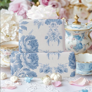 Papier Cadeau Élégant Mariage Floral bleu toile française