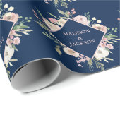 Papier Cadeau Élégant Mariage floral Blush Blush Pony rose (Coin rond)