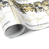 Papier Cadeau Élégant Mariage géométrique Floral d'or noir (Coin rond)