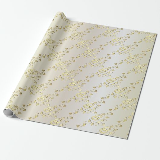 Papier Cadeau Élégant Mariage Or Anneaux Sur Satin Blanc (Déroulé)