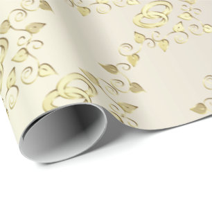Papier Cadeau Élégant Mariage Or Anneaux Sur Satin Blanc